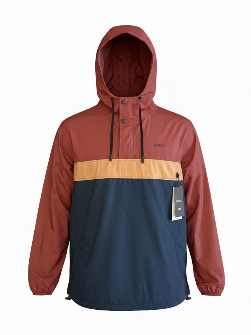 RVCA Men’s XL Colorblock Hooded Windbreaker Jacket - Rust/Navy